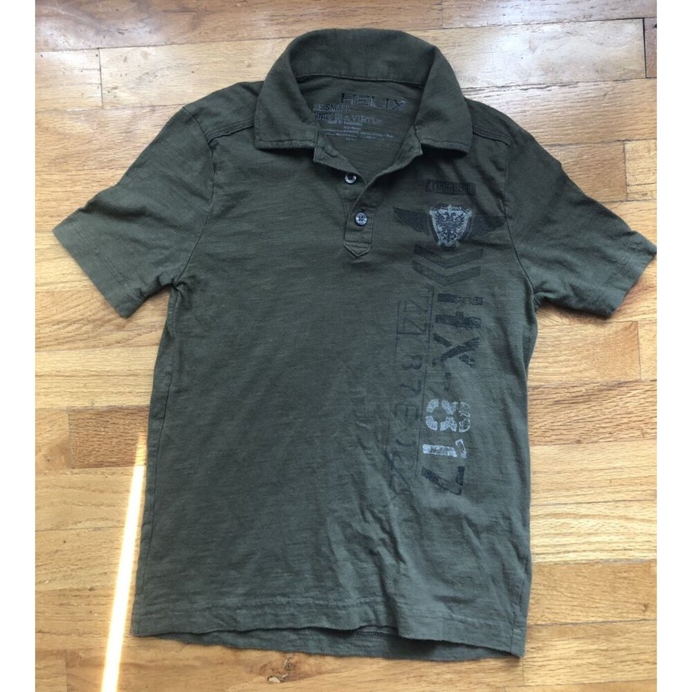 Helix Size Small Green 2 Button Collared Polo Shirt